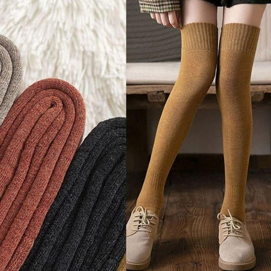 Warm Thigh High Socks Knitted Thick Thermal Woolen Socks (Assorted Color, 1 Pair)